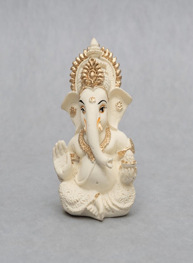 Dev Aastha Lord Ganesha Idol for Car Dashboard, Home Decor & Pooja | Resin Gold Plated Ganpati Murti | 3.5 Inch Ganesh Statue for Gift, Diwali, Housewarming, Baby Shower, Mandir Decor, Off White, P -1 - Image 1