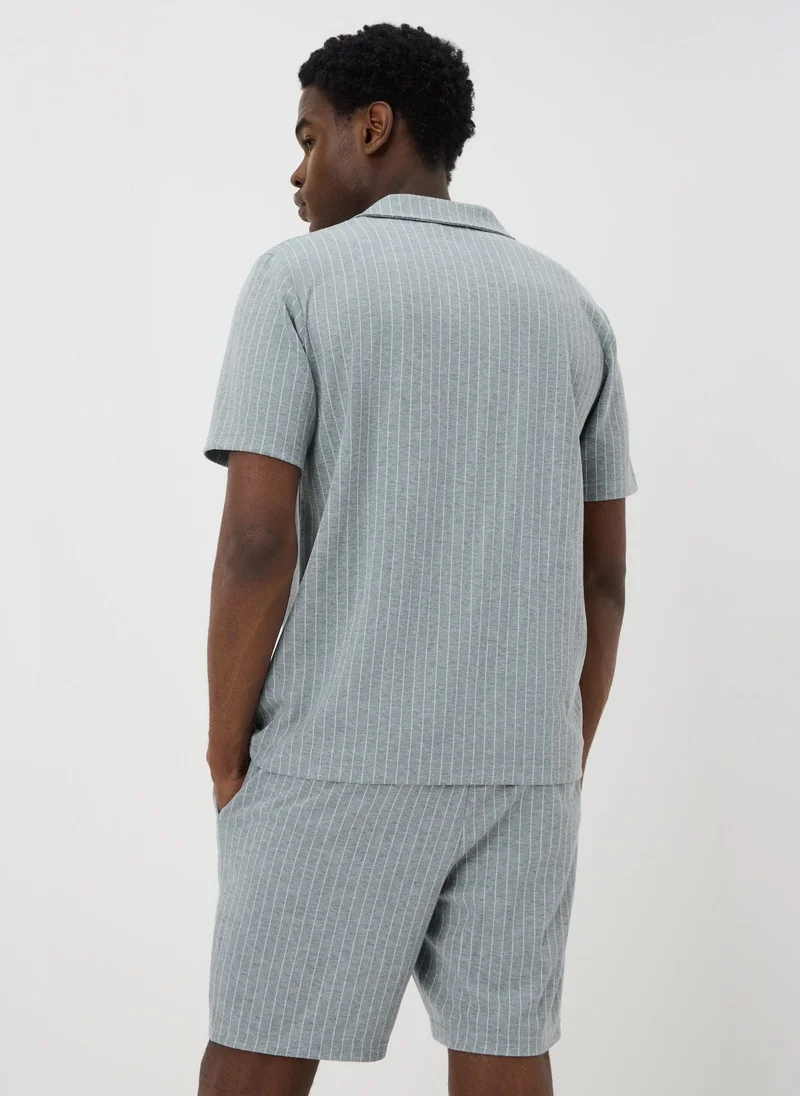 ماتلان Grey Pinstripe Co Ord Polo Shirt