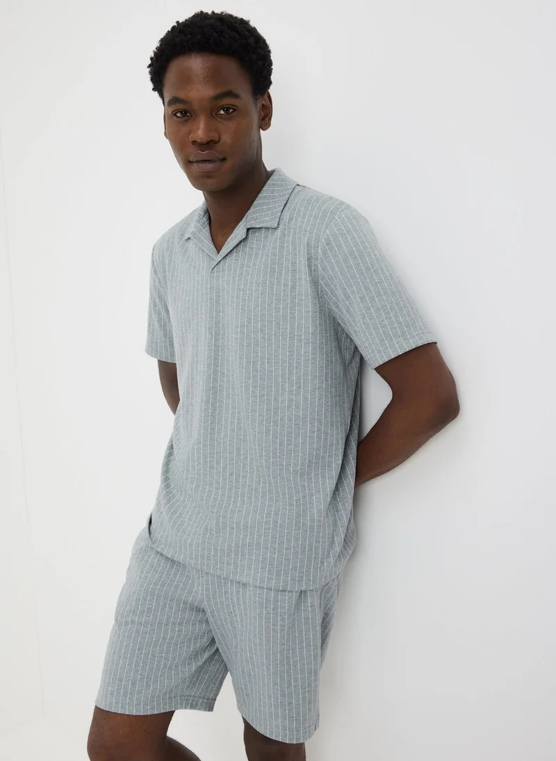 ماتلان Grey Pinstripe Co Ord Polo Shirt