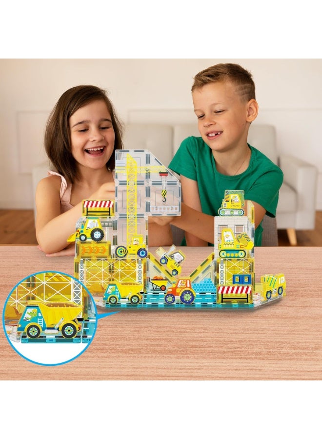 PicassoTiles بيكاسو تايلز مجموعة مركبات البناء المغناطيسية 8-شاحنة | متوافقة مع البلاط المغناطيسي | كتل بناء | ألعاب STEM | مجموعة ألعاب تعليمية | كتل تكديس | مجموعة بناء للتطوير العقلي للأطفال - Image 2