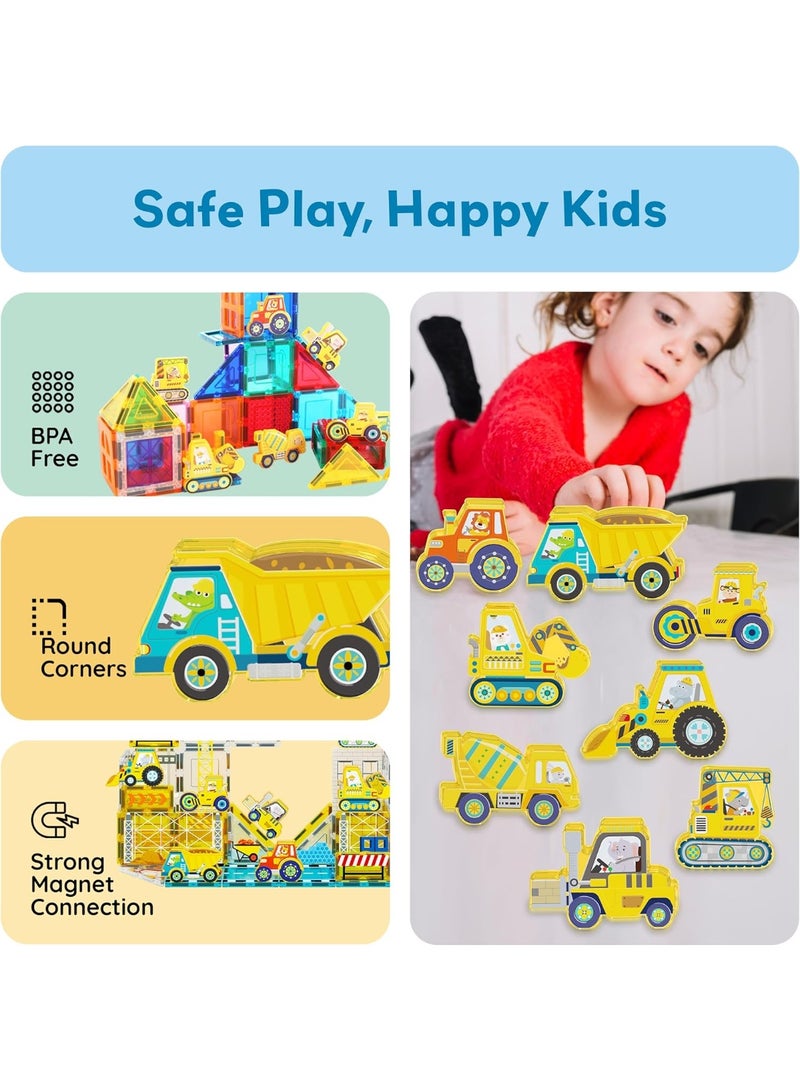 PicassoTiles بيكاسو تايلز مجموعة مركبات البناء المغناطيسية 8-شاحنة | متوافقة مع البلاط المغناطيسي | كتل بناء | ألعاب STEM | مجموعة ألعاب تعليمية | كتل تكديس | مجموعة بناء للتطوير العقلي للأطفال - Image 4