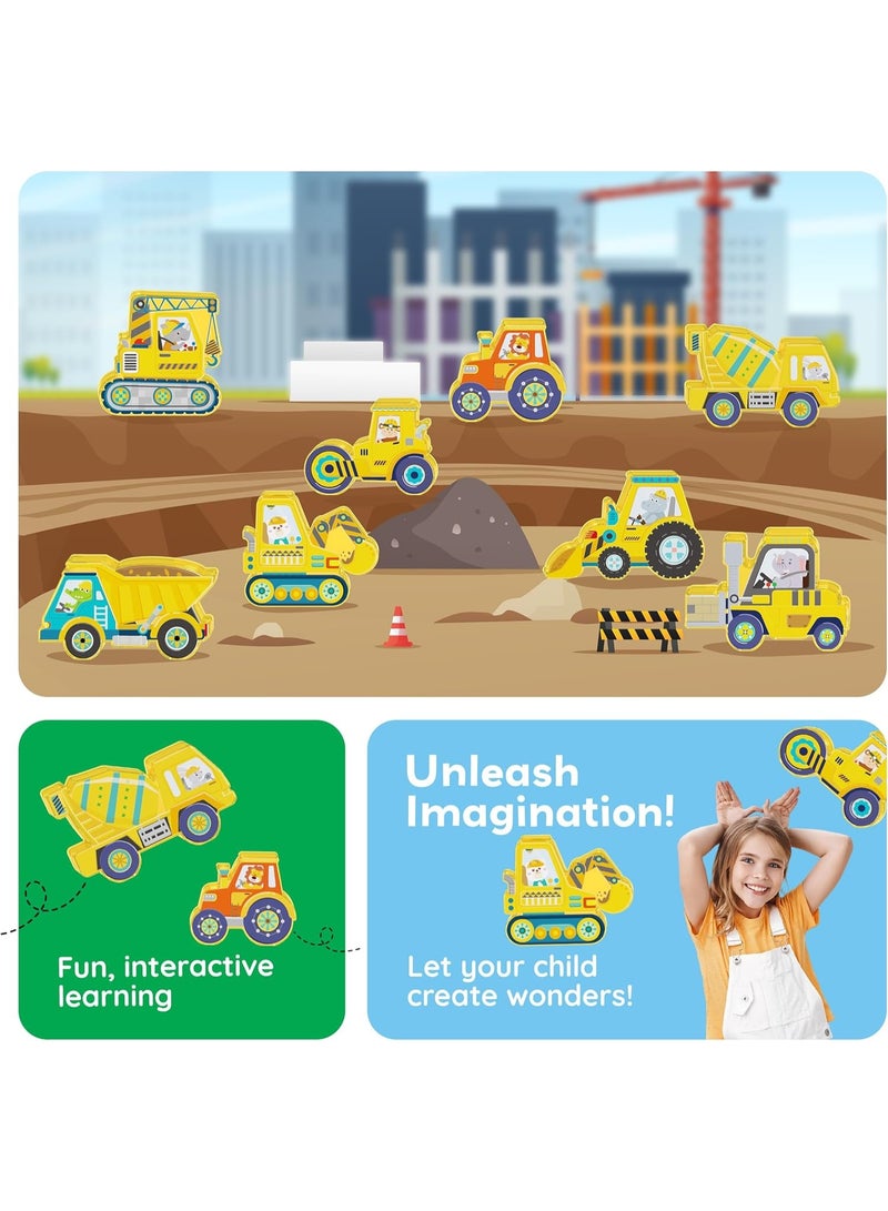 PicassoTiles بيكاسو تايلز مجموعة مركبات البناء المغناطيسية 8-شاحنة | متوافقة مع البلاط المغناطيسي | كتل بناء | ألعاب STEM | مجموعة ألعاب تعليمية | كتل تكديس | مجموعة بناء للتطوير العقلي للأطفال - Image 5