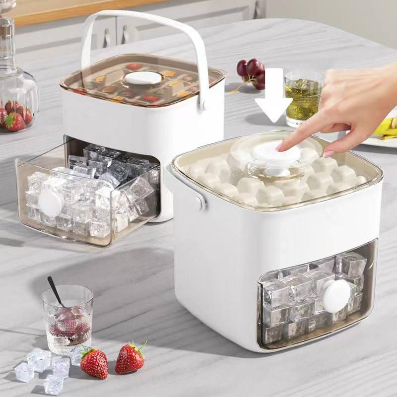 Lovelyduo Lovelyduo Premium Double Layer Ice Cube Tray with Lid Storage Bin Ice Maker Box for Freezer Perfect for Whiskey Cocktails Cold Drinks More Includes 2 Ice Trays Ice Bin Tweezers White - Image 4
