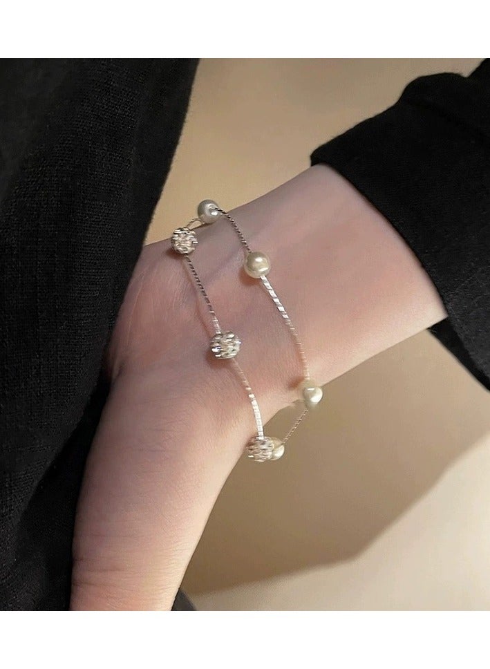 جلوسكي Double-Layer Pearl Star Bracelet for Women – Dainty Elegant Design, Minimalist Luxury Jewelry, Daily  Party Wear - Image 3
