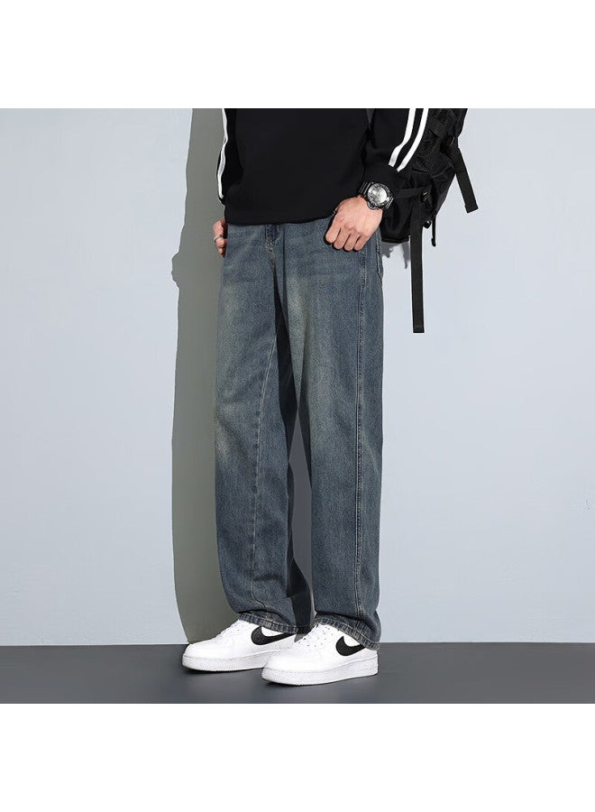 Tonlion  Spring Men's Wide-leg Washed Vintage American High Street Straight-leg Jeans - Image 1