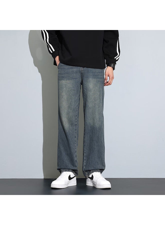 Tonlion  Spring Men's Wide-leg Washed Vintage American High Street Straight-leg Jeans - Image 3