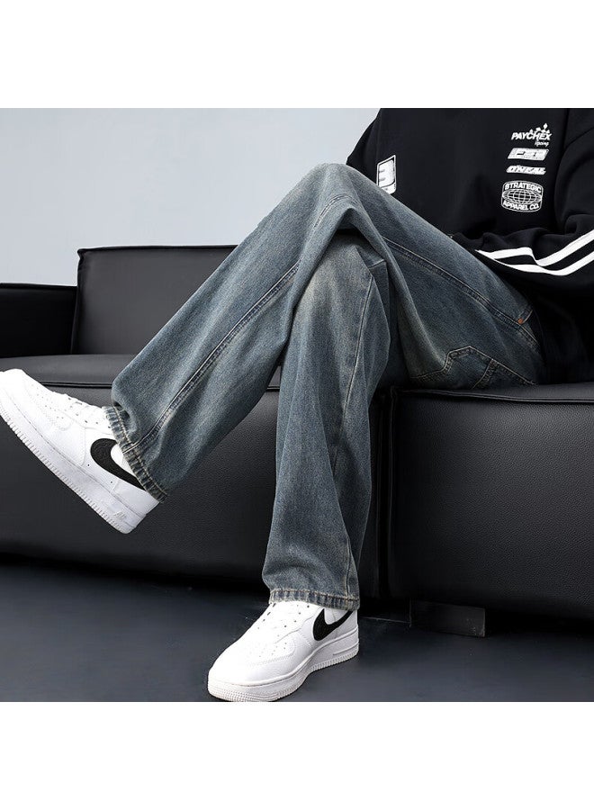 Tonlion  Spring Men's Wide-leg Washed Vintage American High Street Straight-leg Jeans - Image 4