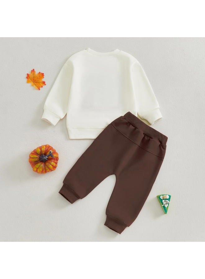 JLKGICF Toddler Boys Thanksgiving Outfits Letter Embroidered Long Sleeve Sweatshirts and Pants Set Fall Winter Clothes (Coffee, 2-3T) - Image 4