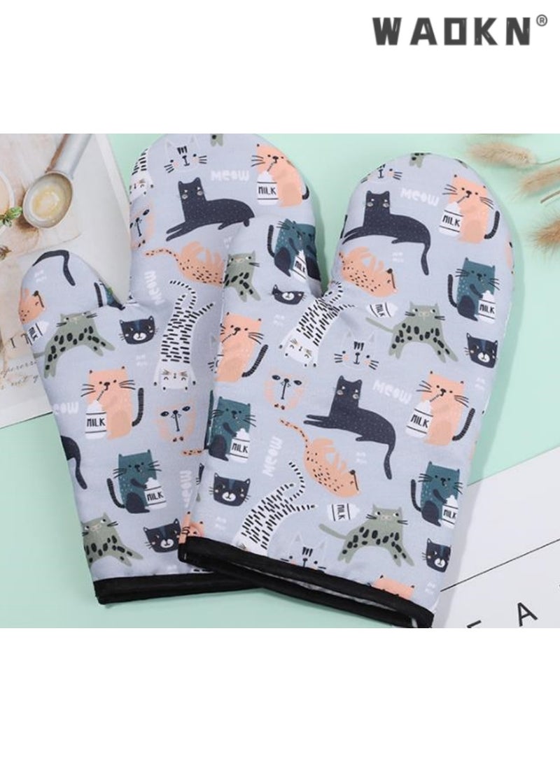 WAOKN Cute Cat Oven Mitts,Thick Lining,Heat-Resistant Gloves, Ideal for Microwave and Oven Use, High Temperature Protection, Comfortable and Safe for Cooking,Kitchen Essential,2 PCS  - Image 4