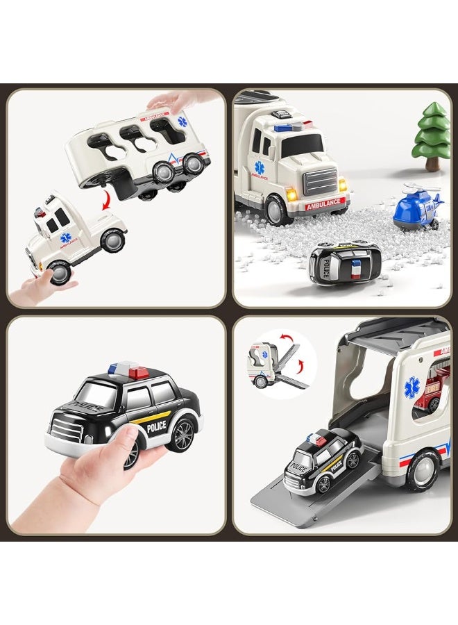 TEMI 5 Pack Emergency Rescue Vehicle Toddler Truck Toys for 3 4 5 6 Year Old Boys, Friction Power Cars with Rescue Helicopter, Police Car, Fire Truck, Ambulance Car, Birthday Gifts for Girls Age 3-9 - Image 5
