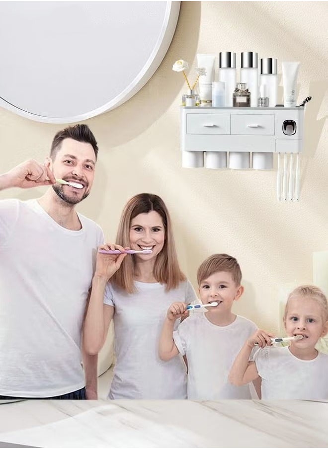 Wall-Mounted Toothbrush Holder, 4-Cup Multifunctional Organizer with Drawer for Bathroom, Space-Saving Toothbrush and Toothpaste Holder, White & Grey - pzsku/ZF77B053150CCB841F34EZ/45/_/1719831804/fd863169-2022-4abf-8802-85ba55d5798a