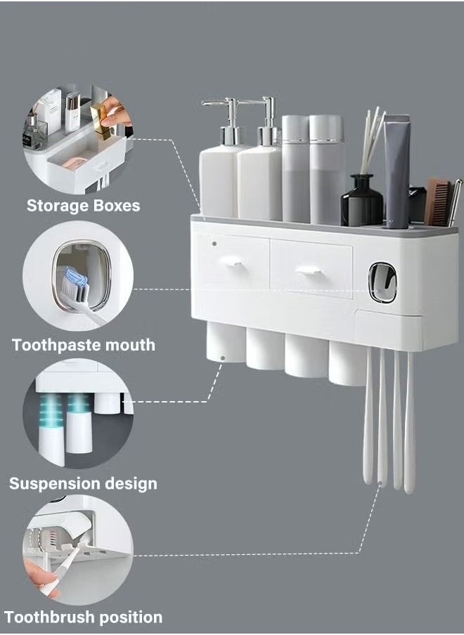 Wall-Mounted Toothbrush Holder, 4-Cup Multifunctional Organizer with Drawer for Bathroom, Space-Saving Toothbrush and Toothpaste Holder, White & Grey - pzsku/ZF77B053150CCB841F34EZ/45/_/1719831805/054685cf-5b0c-41b3-9eb9-2439d4ec9435