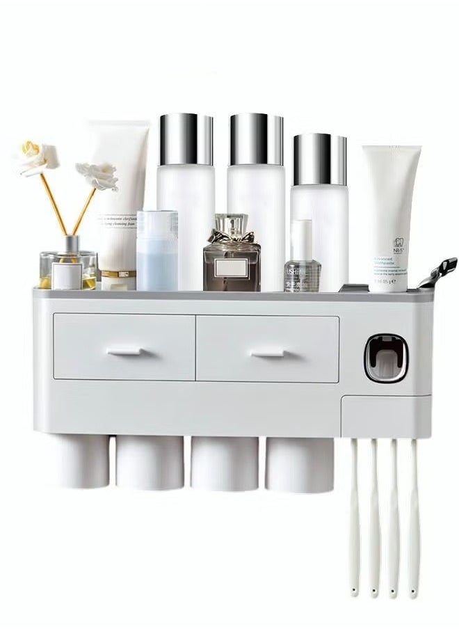 Wall-Mounted Toothbrush Holder, 4-Cup Multifunctional Organizer with Drawer for Bathroom, Space-Saving Toothbrush and Toothpaste Holder, White & Grey - pzsku/ZF77B053150CCB841F34EZ/45/_/1719831808/3dc3109d-b494-4da7-a01e-04c3f7845bd9