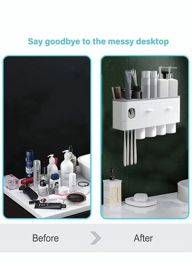 Wall-Mounted Toothbrush Holder, 4-Cup Multifunctional Organizer with Drawer for Bathroom, Space-Saving Toothbrush and Toothpaste Holder, White & Grey - pzsku/ZF77B053150CCB841F34EZ/45/_/1719831854/bcffd88b-16b7-4006-bafd-fec9aa83b4c1