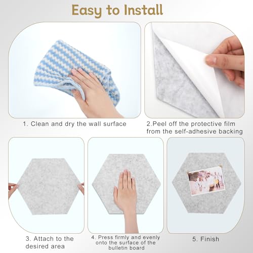 Thboxes 10 Pack Hexagon Cork Board, 12" x 10" Self-Adhesive Felt Bulletin Board Tiles with 40 Pushpins, Pin Boards for Wall Decor Home Office School DIY Display Boards for Photos (Camel Color Theme) - Image 5