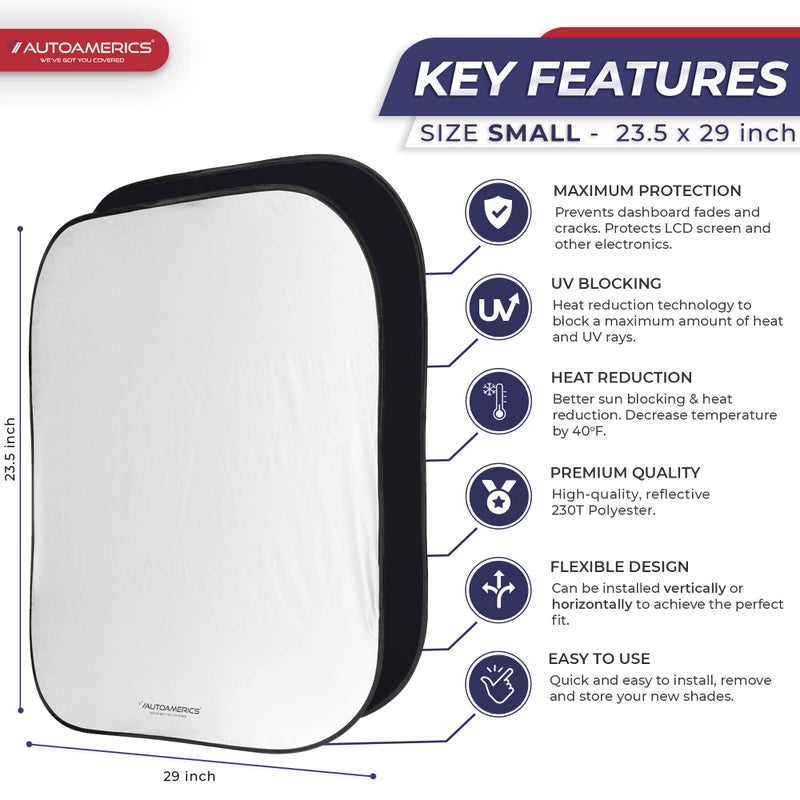 Autoamerics 2-Piece Windshield Sun Shade - Foldable Car Front Window Sunshade for Most Compact Sports Cars - Auto Sun Blocker Visor Protector Blocks 99% UV Rays and Keeps Your Vehicle Cool - Small Fit - Image 2