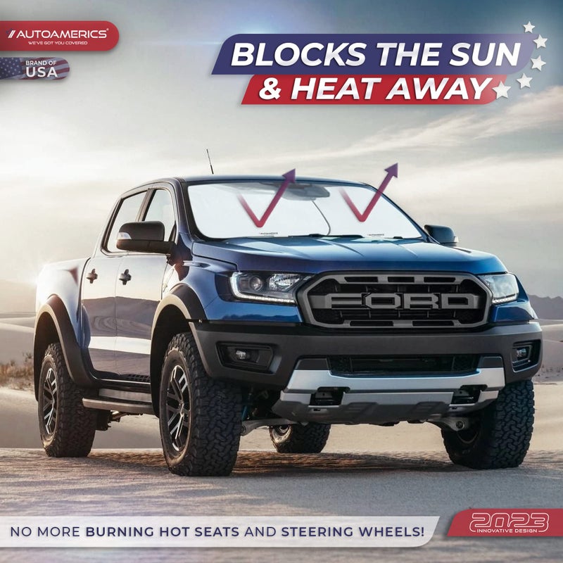 Autoamerics 2-Piece Windshield Sun Shade - Foldable Car Front Window Sunshade for Most Compact Sports Cars - Auto Sun Blocker Visor Protector Blocks 99% UV Rays and Keeps Your Vehicle Cool - Small Fit - Image 3
