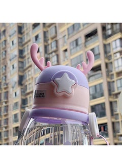 Thoraya Water Cup Large Capacity Summer Kindergarten Antler Shape Plastic Cup with Straw for Children Deer Pattern  - Image 2