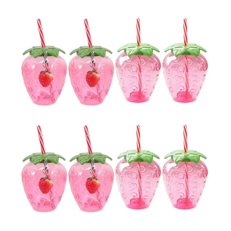 HOMSFOU 8Pcs 17 Oz Strawberry Cup Strawberry Water Drinking Cup with Straw Tumbler Drinking Bottles Mug for Hawaiian Summer Party