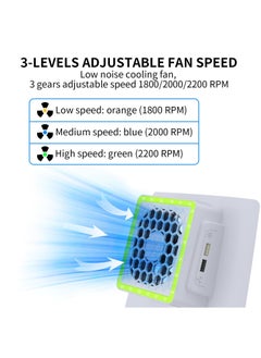 KASTWAVE Slim Cooling Fan for PS5: Enhanced Cooling System with PS5 Slim Cover, RGB LED Lights, 3-Level Fan Speeds, and 2 USB Charging Hubs for PS5 Slim Digital and Disc Consoles  - Image 3