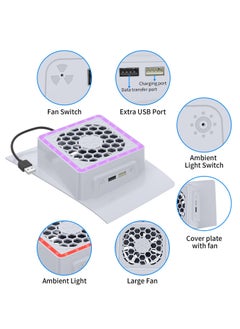 KASTWAVE Slim Cooling Fan for PS5: Enhanced Cooling System with PS5 Slim Cover, RGB LED Lights, 3-Level Fan Speeds, and 2 USB Charging Hubs for PS5 Slim Digital and Disc Consoles  - Image 5