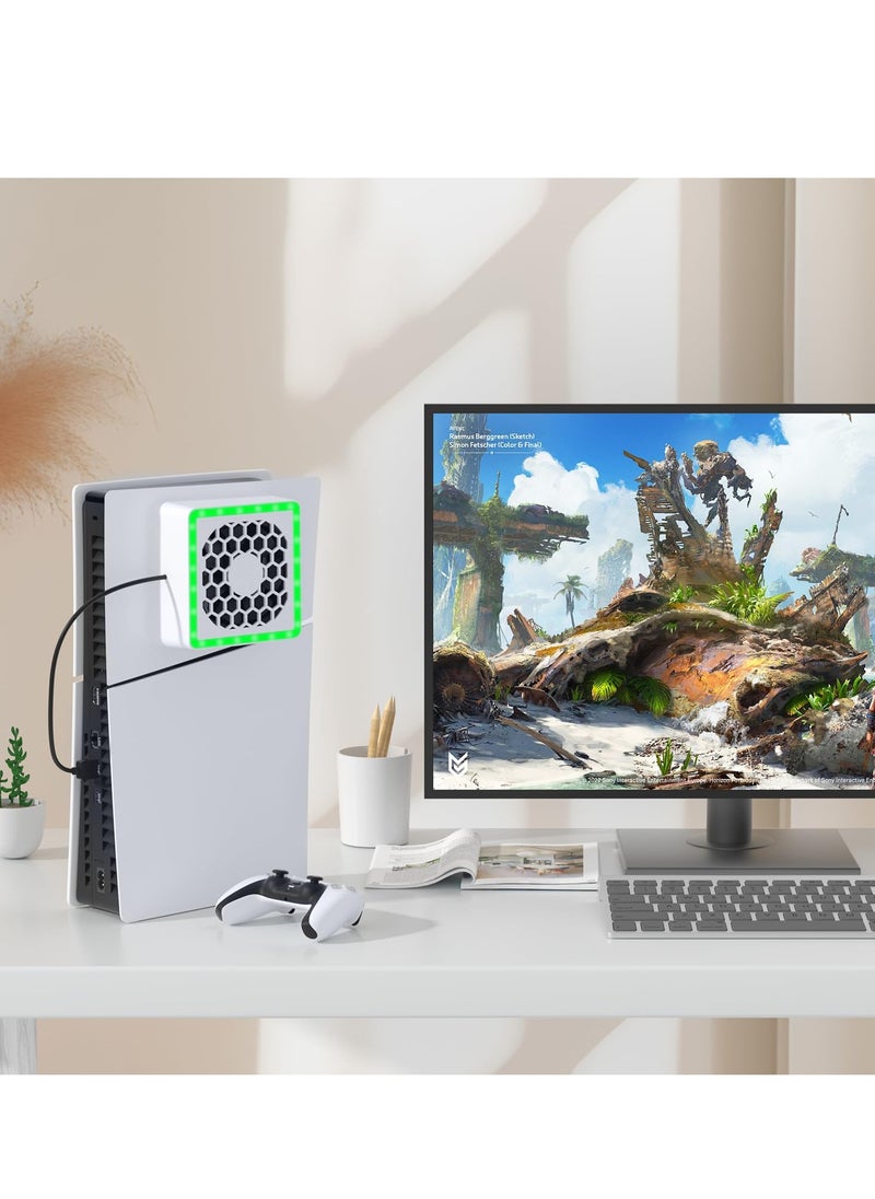 KASTWAVE - Slim Cooling Fan for PS5: Enhanced Cooling System with PS5 Slim Cover, RGB LED Lights, 3-Level Fan Speeds, and 2 USB Charging Hubs for PS5 Slim Digital and Disc Consoles - Image 1