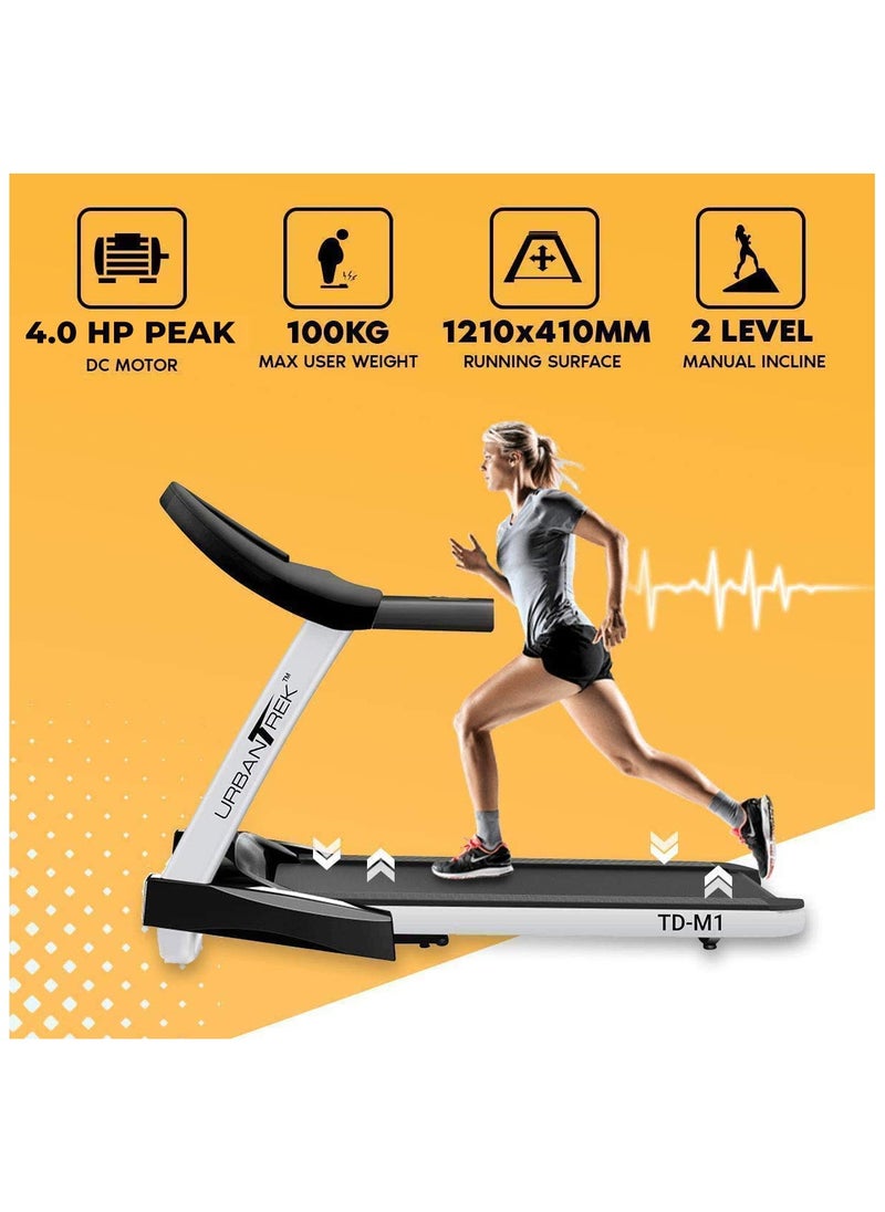 PowerMax Fitness - PowerMax Fitness TD-M1 (4HP Peak) Pre-installed Motorized Foldable Treadmill for Home Use | Manual-Incline Treadmill | Semi-Auto Lubrication | Multifunction Console LCD Display, BT, Speaker, MP3, AUX - Image 1