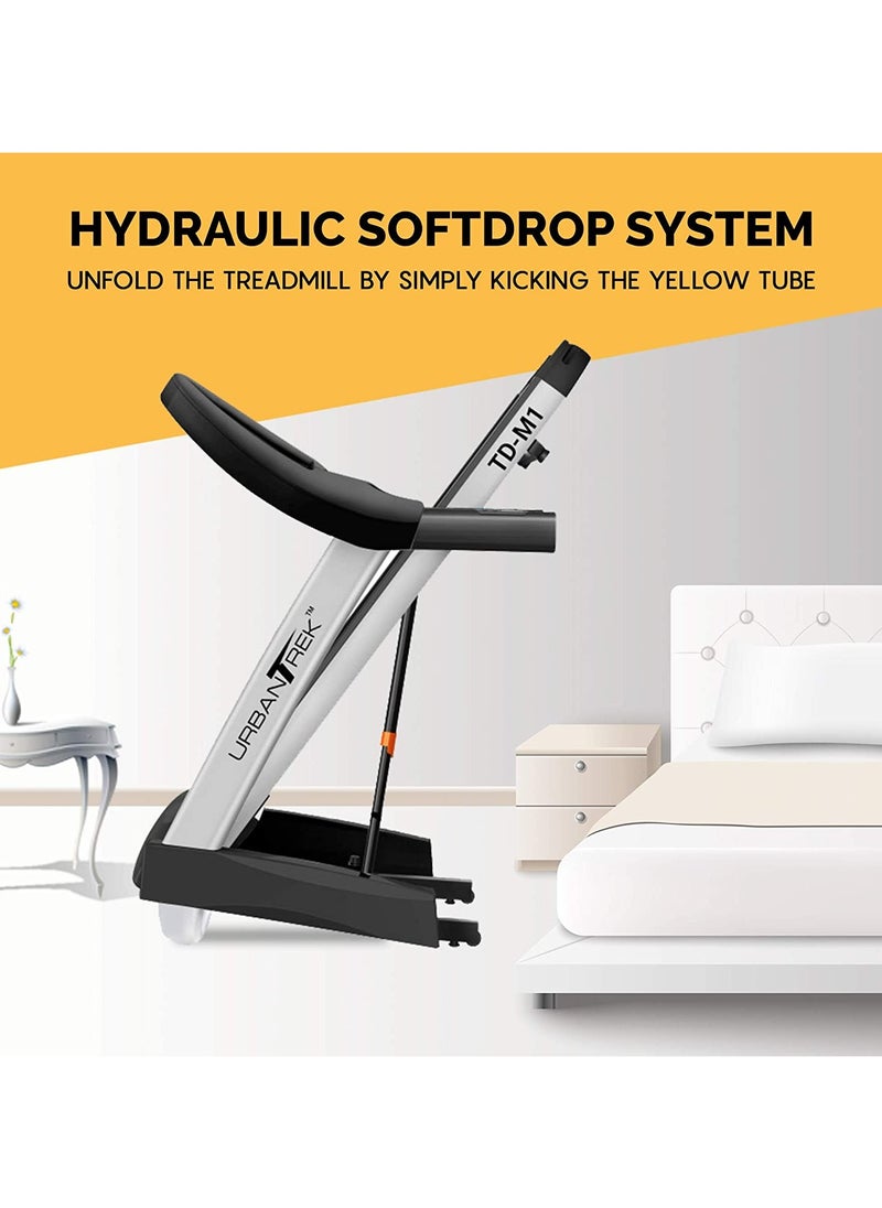 PowerMax Fitness - PowerMax Fitness TD-M1 (4HP Peak) Pre-installed Motorized Foldable Treadmill for Home Use | Manual-Incline Treadmill | Semi-Auto Lubrication | Multifunction Console LCD Display, BT, Speaker, MP3, AUX - Image 1