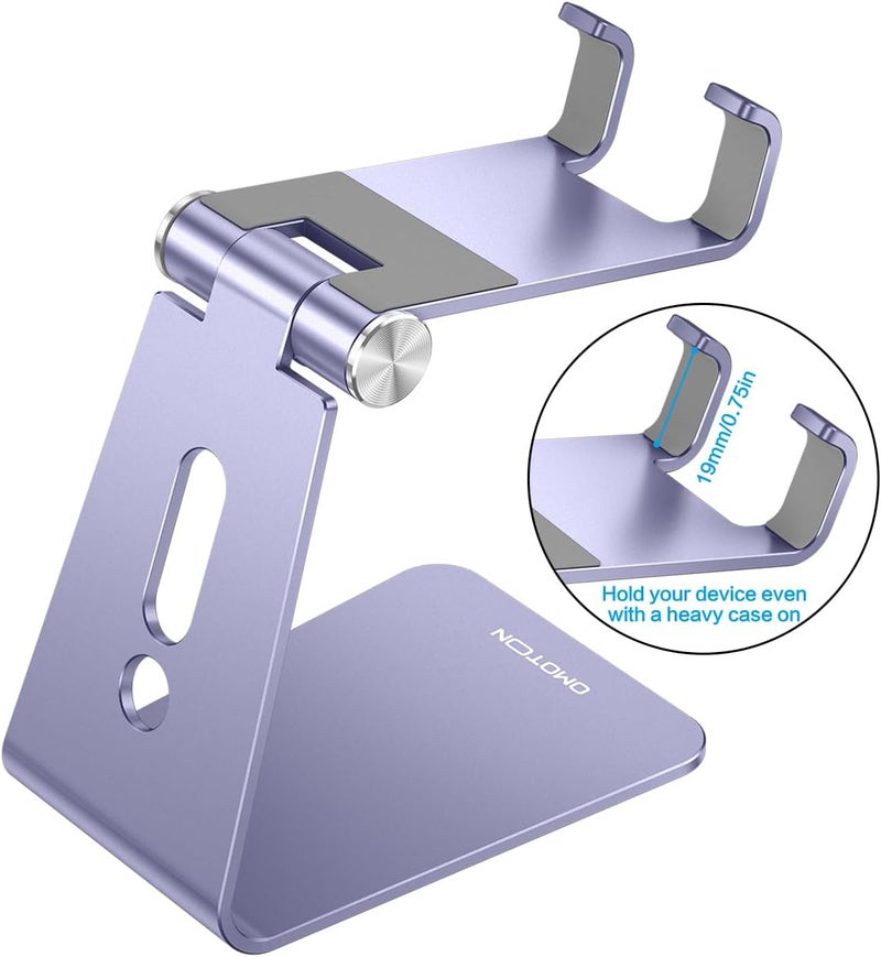 Omoton Adjustable Cell Phone Stand, C2 Aluminum Desktop Cellphone Stand with Anti-Slip Base and Convenient Charging Port, Fits All Smart Phones, Haze Purple - Image 2