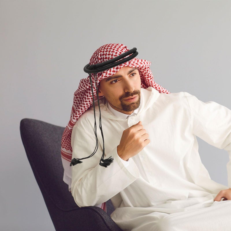 Luckam كوفية عربية غطاء رأس مسلم سعودي دبي، عقال للرجال، رباط شعر لملحقات الشعر - Image 3