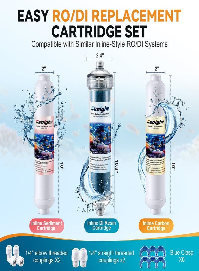 Ceoighe RO/DI Replacement Cartridge, 3-Pack, Reverse Osmosis Deionization Water Filter System RO/DI Filtration Units - Sediment Cartridge, Carbon Block Cartridges, Color Changing Mixed Bed DI Resin - Image 2