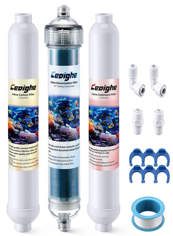 Ceoighe RO/DI Replacement Cartridge, 3-Pack, Reverse Osmosis Deionization Water Filter System RO/DI Filtration Units - Sediment Cartridge, Carbon Block Cartridges, Color Changing Mixed Bed DI Resin - Image 1