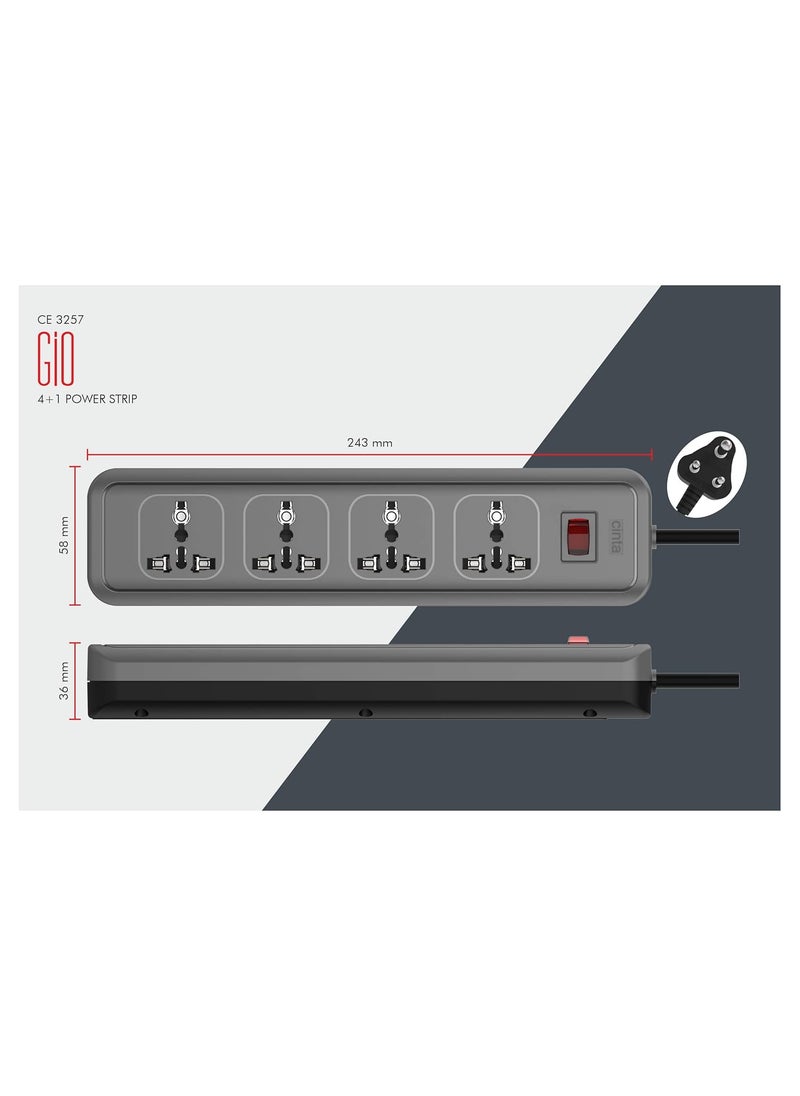 CINTA CE 3257 GIO Power Strip 41 with Four International SocketSwitchLED Indicator 2 MTR Power Extension Cord