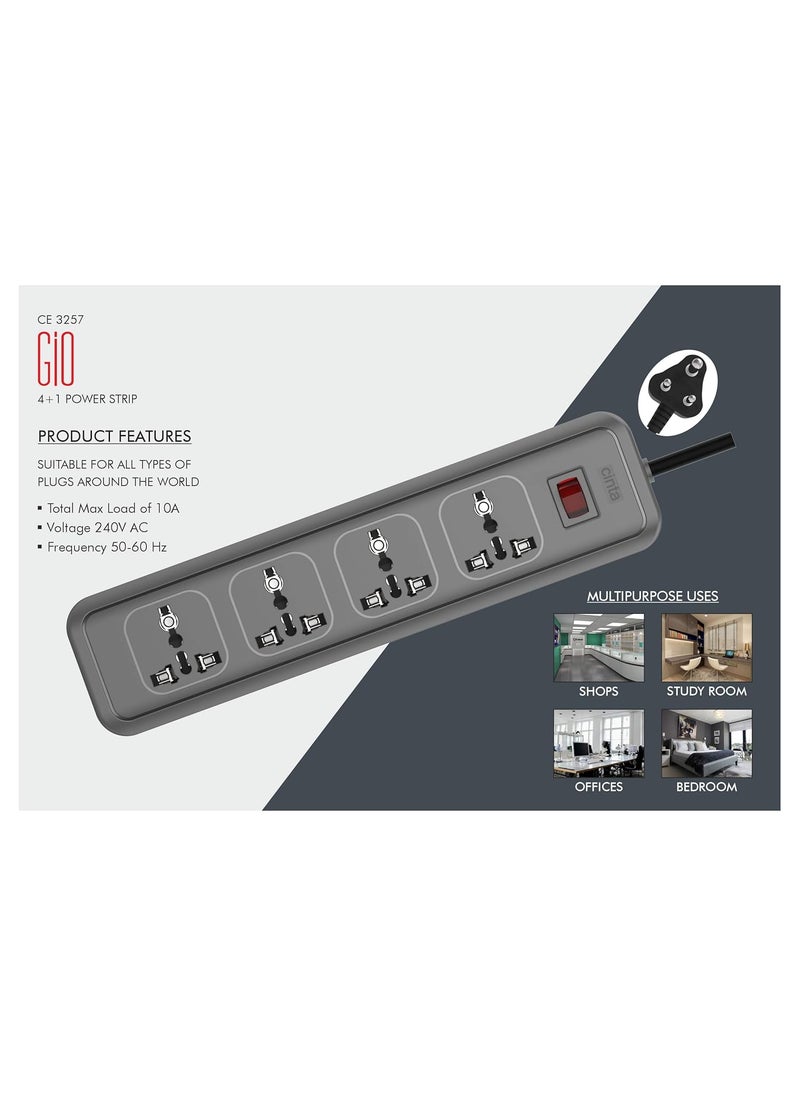 CINTA CE 3257 GIO Power Strip 41 with Four International SocketSwitchLED Indicator 2 MTR Power Extension Cord