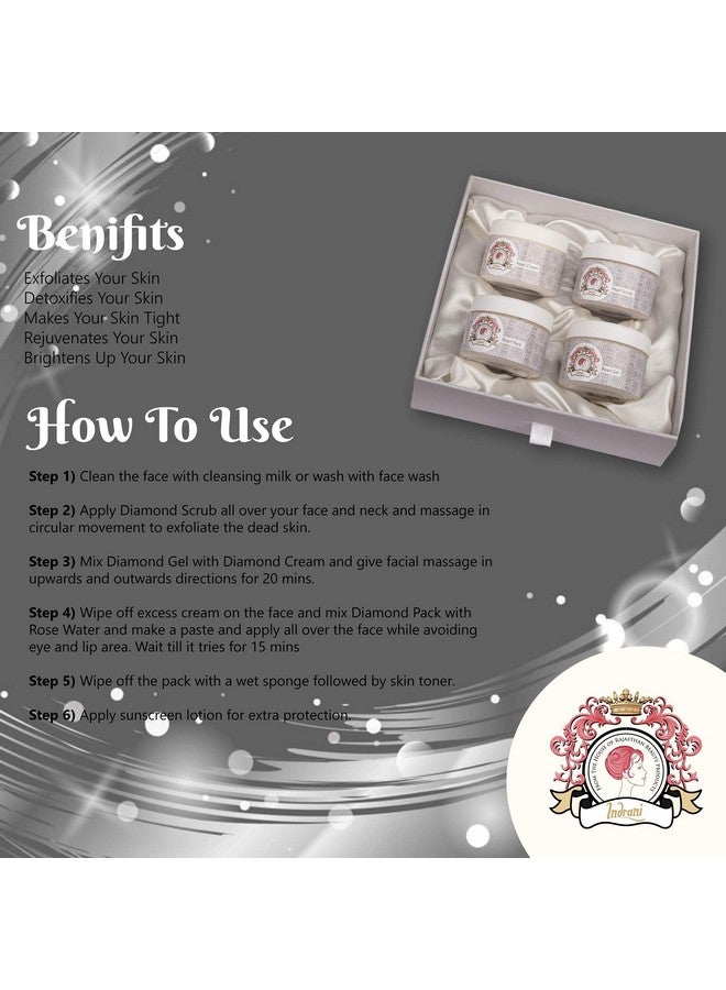 Indrani Cosmetics Indrani Diamond Facial Kit (Scrub, Gel, Mask, Nourishing Cream) 40 Gm - Image 3