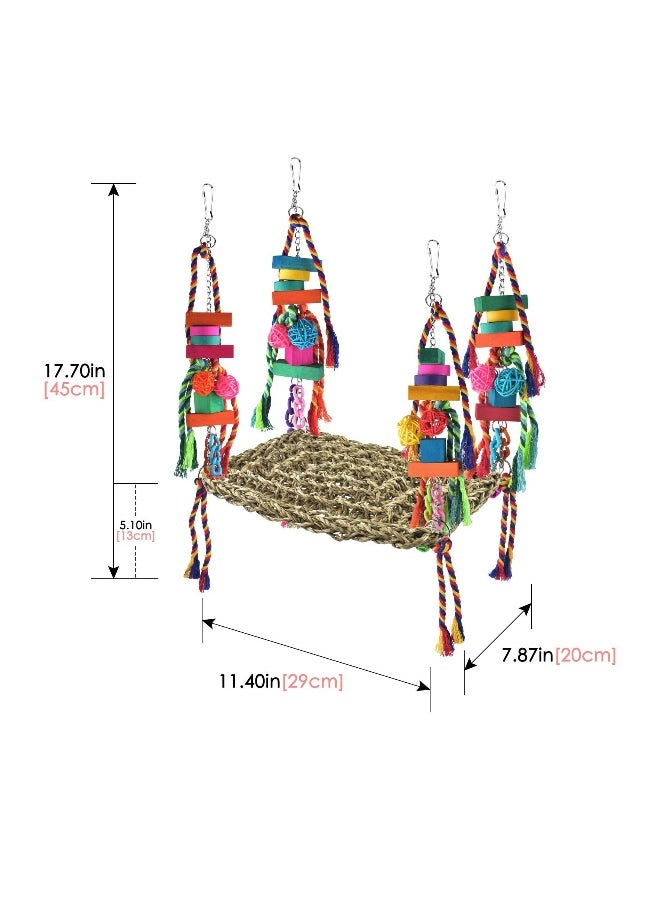 Generic Colorful Bird Toys with Swing Mat, Large Size Bird Climbing Hammock Swing Mat Chewing Bird Toys Bird Climbing Toys Large Bird Foraging Wall Toy for Lovebird, Parakeet, Budgie, Conure, Cockatiel  - Image 5