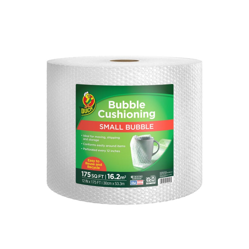 Duck Brand Small Bubble Cushioning Wrap for Moving & Shipping - 175 FT Bubble Packing Wrap for Extra Protection Packaging Boxes & Mailers - Clear Bubble Roll Moving Supplies, Perforated Every 12 IN - Image 1