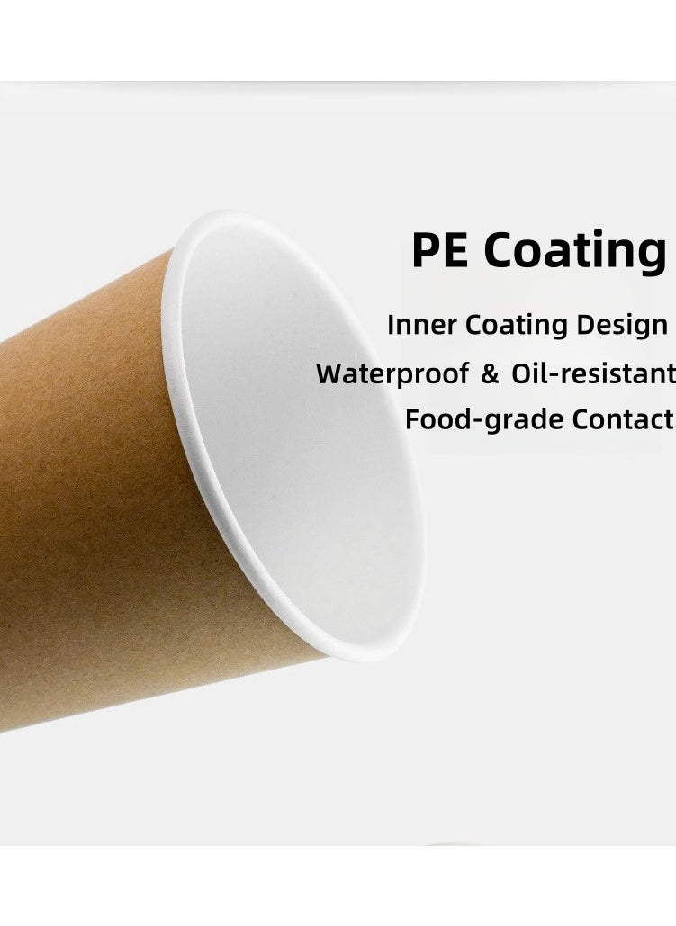 50 Pcs Drinking Disposable Coffee Paper Cups with Black Lids (12 oz)