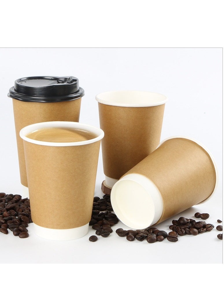 50 Pcs Drinking Disposable Coffee Paper Cups with Black Lids (12 oz)