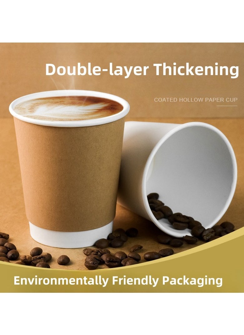50 Pcs Drinking Disposable Coffee Paper Cups with Black Lids (12 oz)