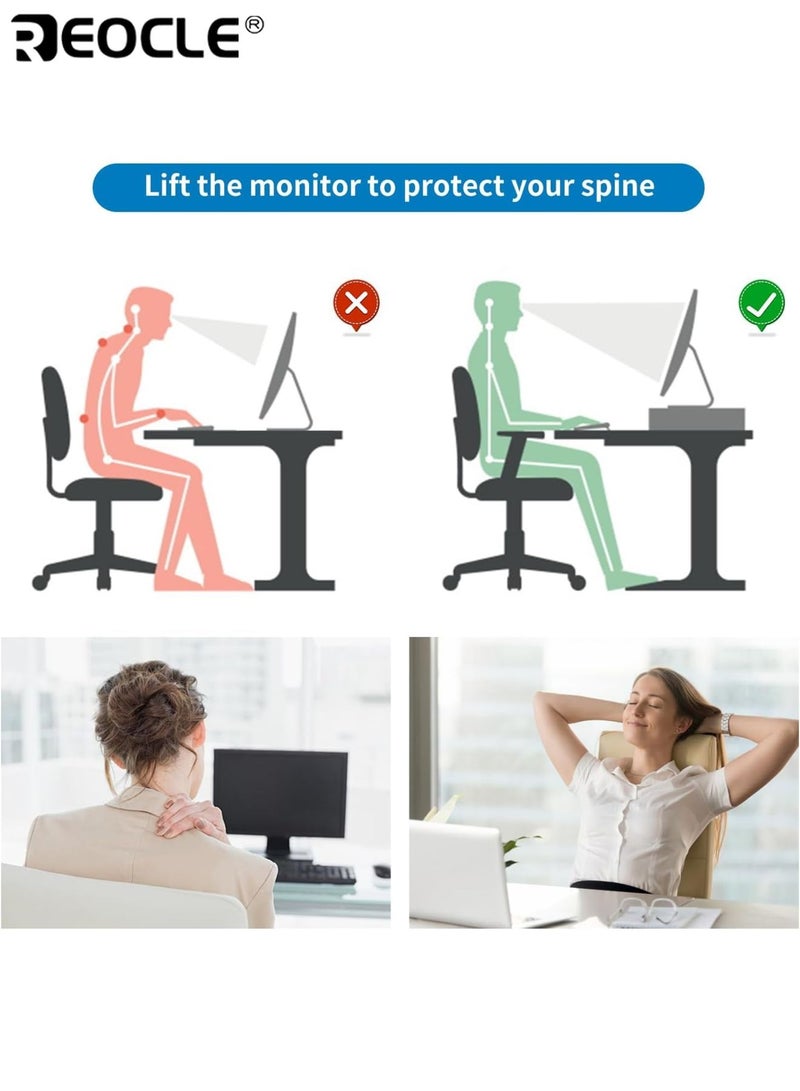 REOCLE Monitor Stand Riser with Storage Drawer and Office Organizer Design Desktop Shelf with Durable Construction for Computer Equipment Organization - Image 5