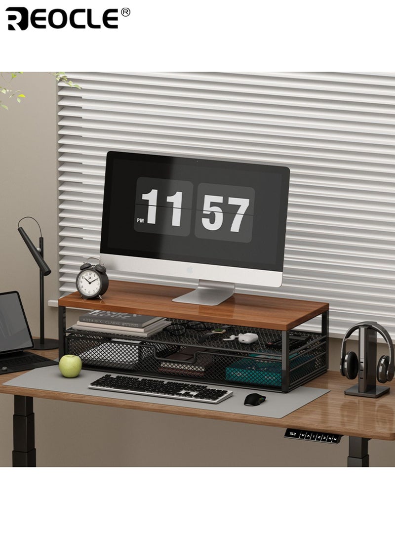 REOCLE Monitor Stand Riser with Storage Drawer and Office Organizer Design Desktop Shelf with Durable Construction for Computer Equipment Organization - Image 3