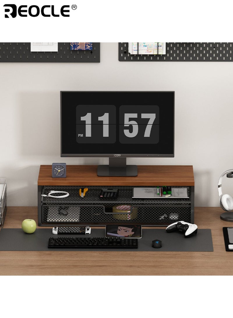 REOCLE Monitor Stand Riser with Storage Drawer and Office Organizer Design Desktop Shelf with Durable Construction for Computer Equipment Organization - Image 2