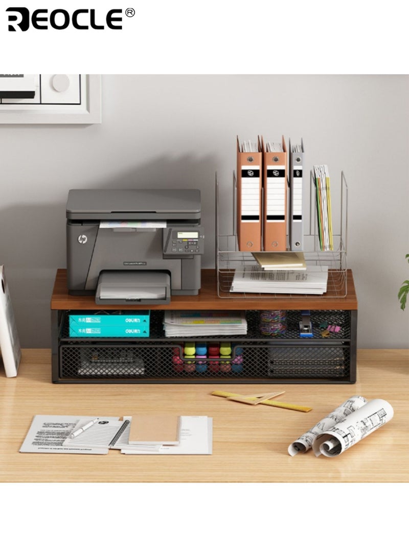 REOCLE Monitor Stand Riser with Storage Drawer and Office Organizer Design Desktop Shelf with Durable Construction for Computer Equipment Organization - Image 4