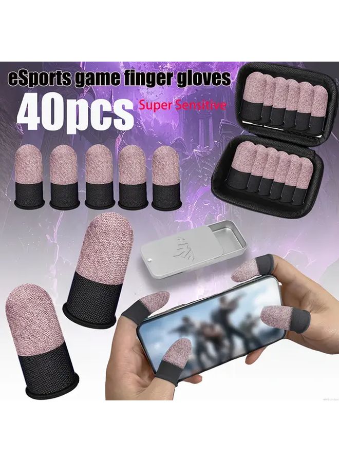 40pcs E Sports Game Finger Sleeves Purple Black Ultra Thin Breathable Anti Touch Finger Protection Sleeves Soft Material Comfortable To Wear For Mobile Games And Touch Screen Devices With Storage Bag And Metal Tin Box - Image 1