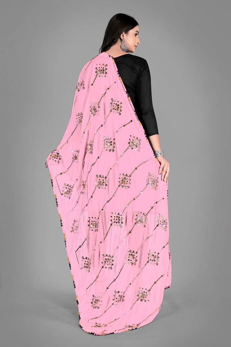 KEMZA Women's Embroidered Mirror Work Chiffon Dupatta (Light Pink_Free size) - Image 4