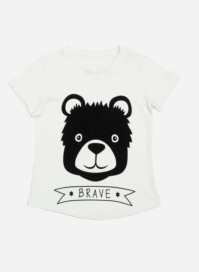 تايك تو تيشرت برقبة دائرية بطبعة Brave للجنسين - اوف وايت