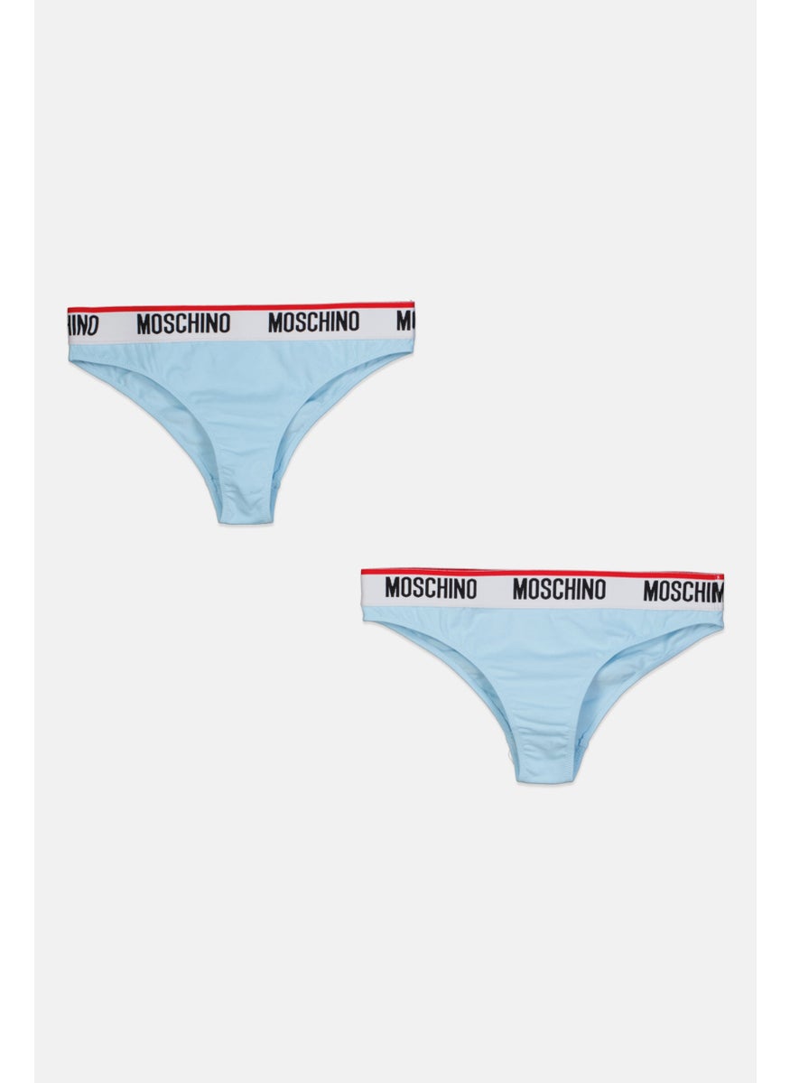 MOSCHINO Women 2 Pieces Brand Logo Briefs, Light Blue  - Image 1