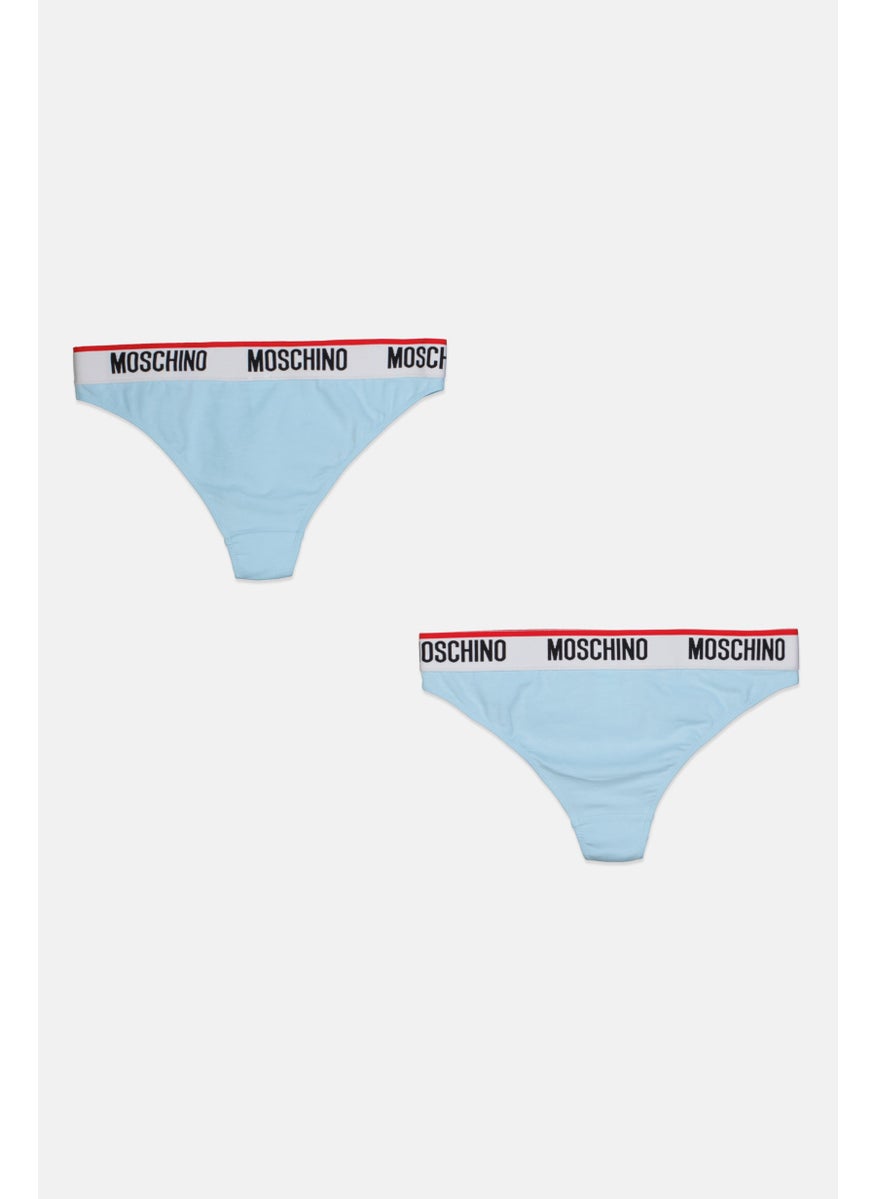 MOSCHINO Women 2 Pieces Brand Logo Briefs, Light Blue  - Image 2