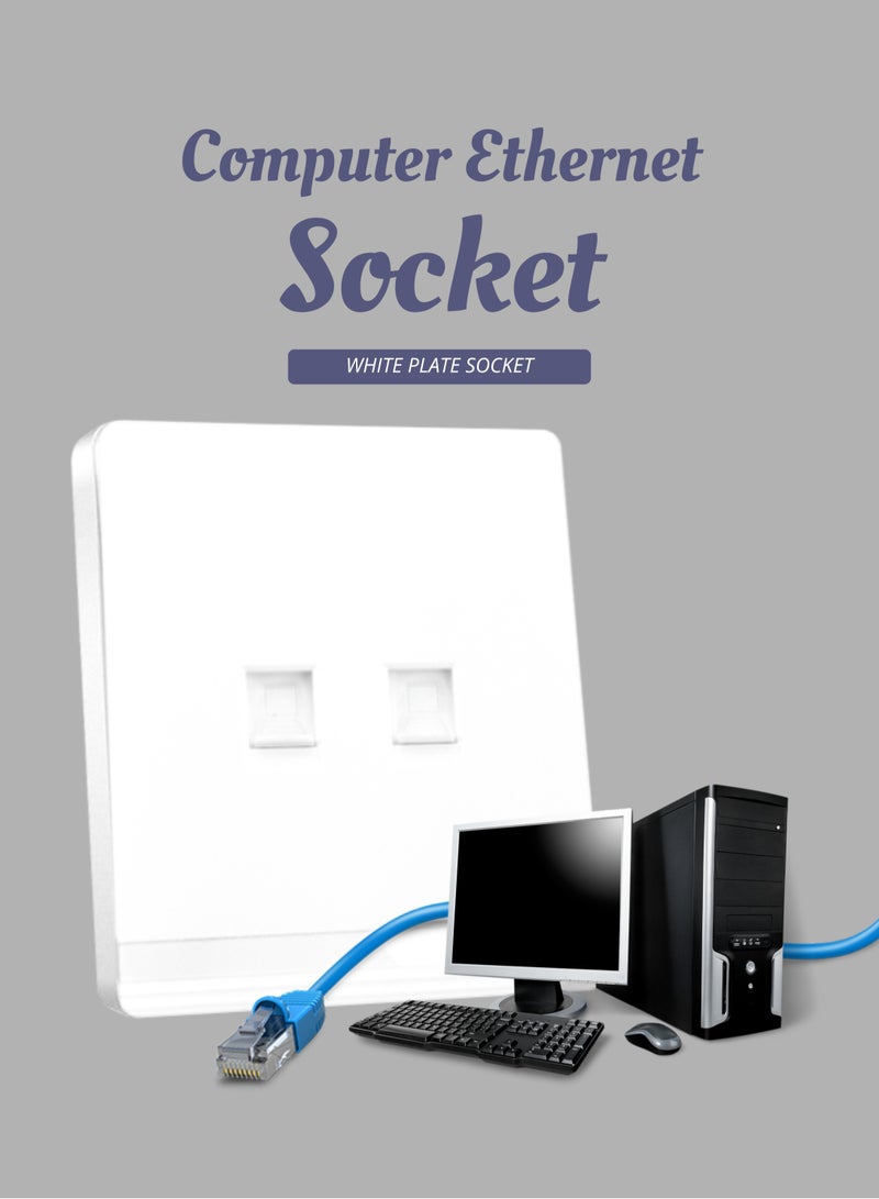 Vmax Telephone+Computer socket, 2 Gang, Double Data Socket with Shutter, White/Ivory Finish - Image 1